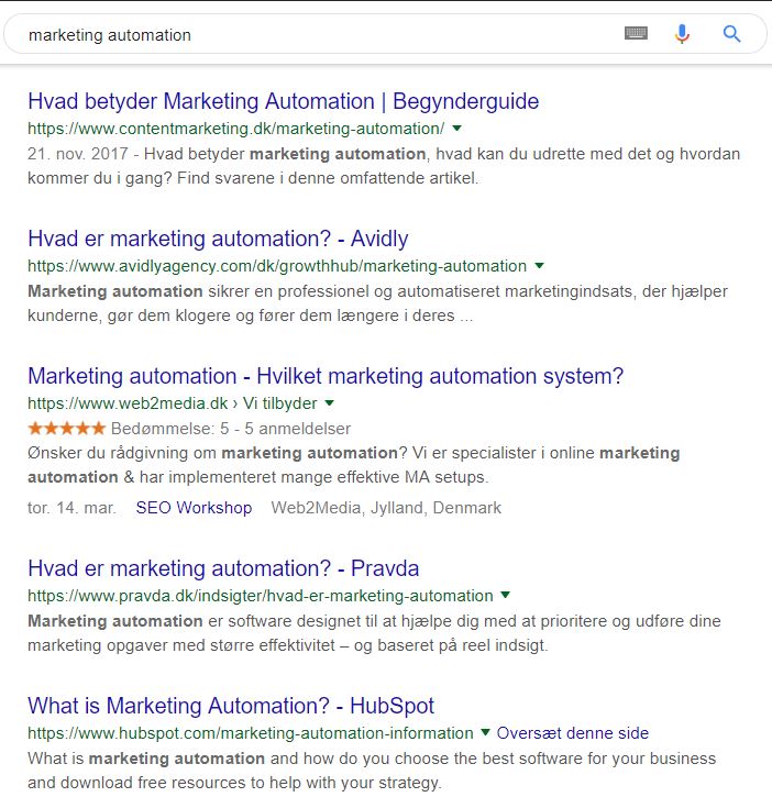 Søgeresultater på Marketing Automation